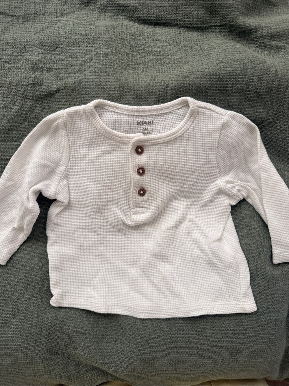 KIABI White Waffle-Knit Henley Long Sleeve Top for Kids